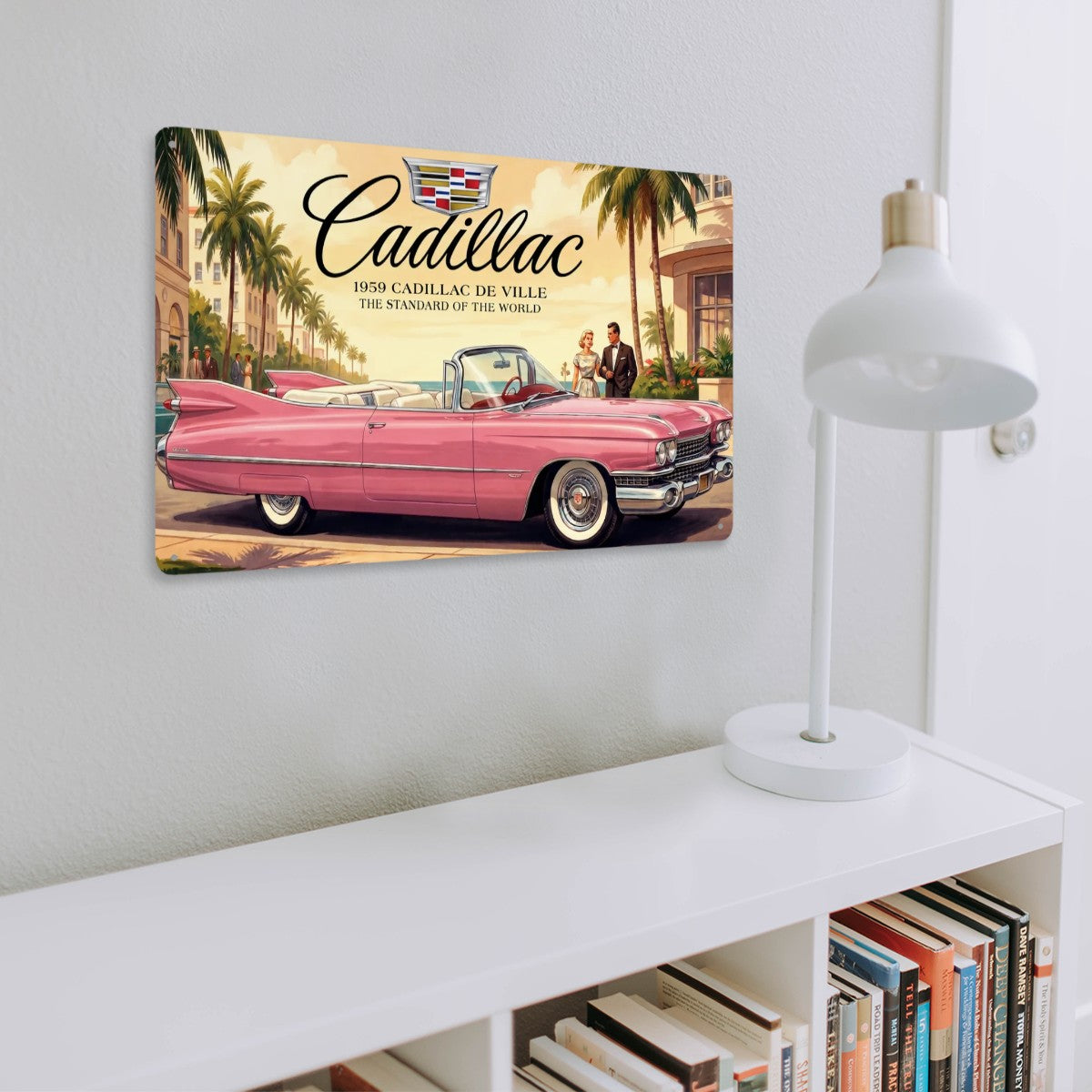 Rectangular Tin Sign Metal Sign Decor 1959 Cadillac De Ville Pink