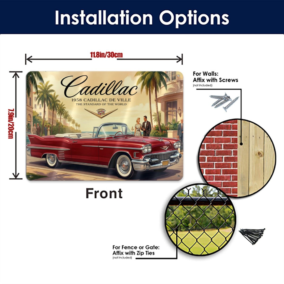 Metal Signs Outdoor 1958 Cadillac De Ville