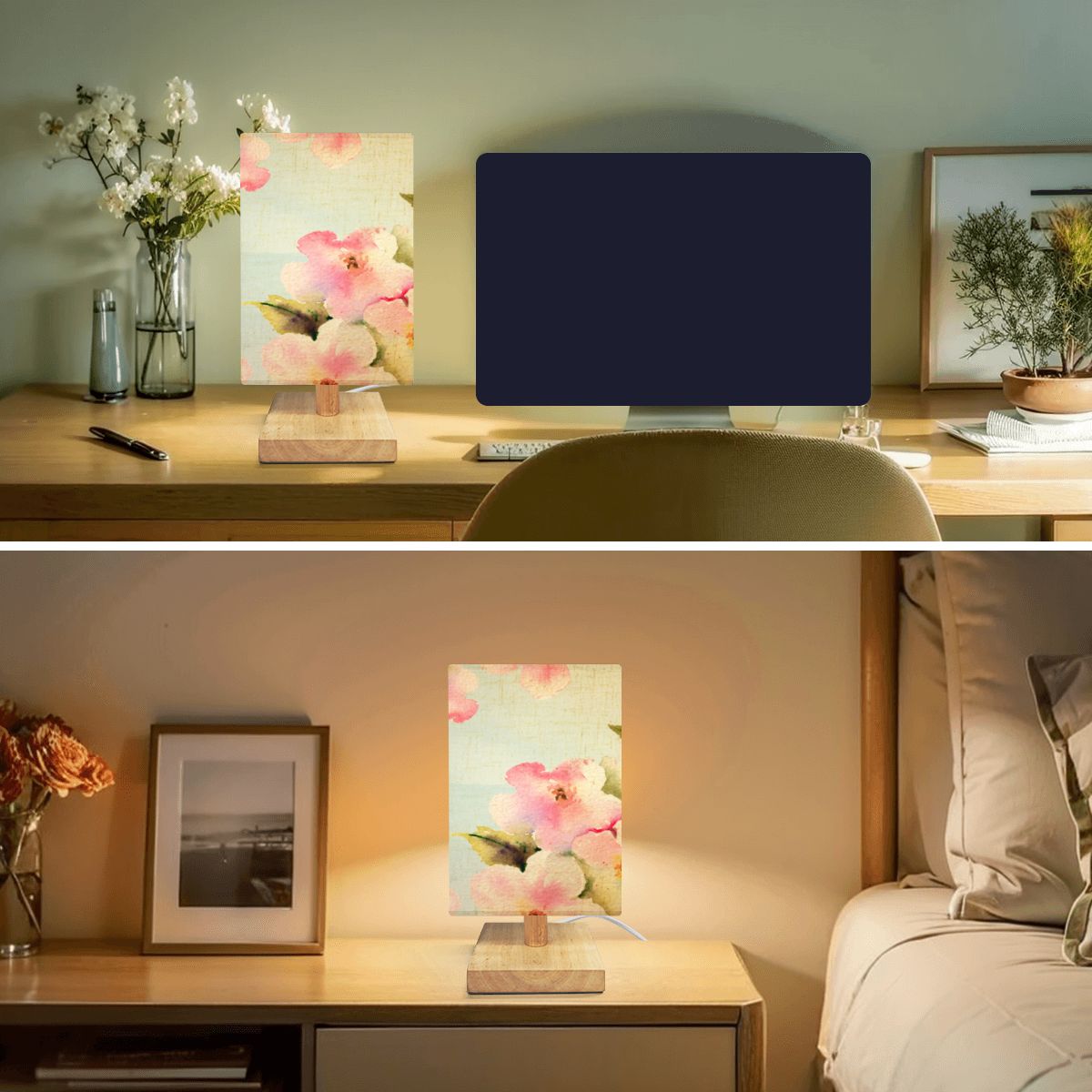 Square Table Lamp Pink Flower