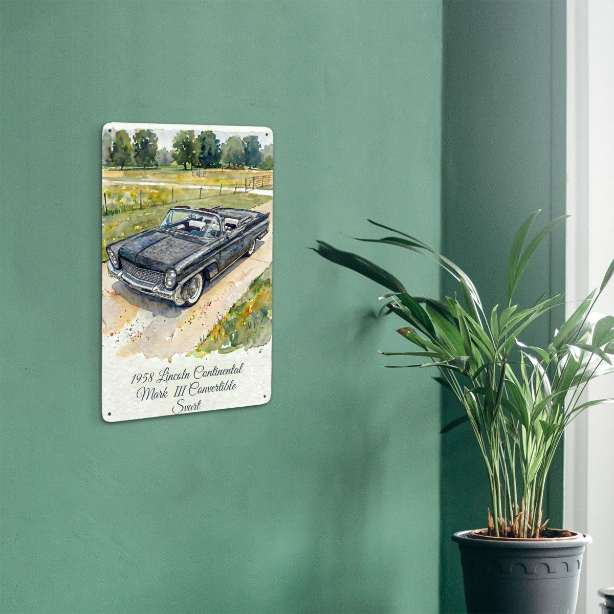 Tin Sign Rectangular 1958 Lincoln Continental Mark III Convertible Svart