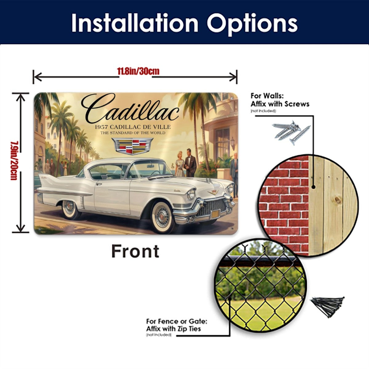 Metal Signs Outdoor 1957 Cadillac De Ville, White