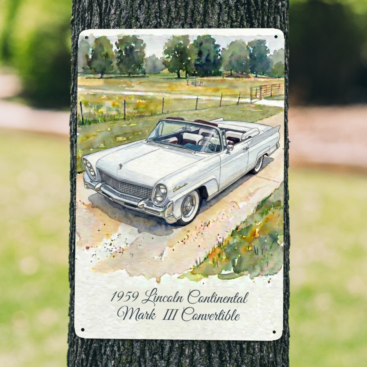 Tin Sign Rectangular 1959 Lincoln Continental Mark III Convertible Vit