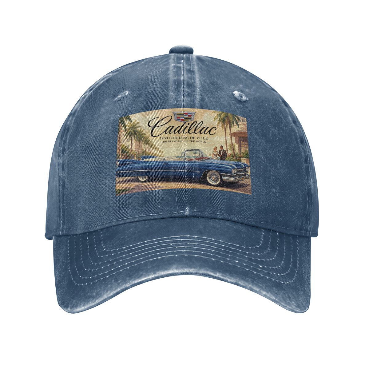 Unisex Washed Denim Baseball Cap Firefly1959 Cadillac De Ville, Blue