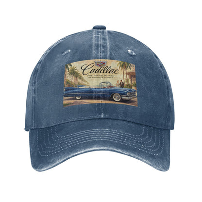 Unisex Washed Denim Baseball Cap Firefly1959 Cadillac De Ville, Blue