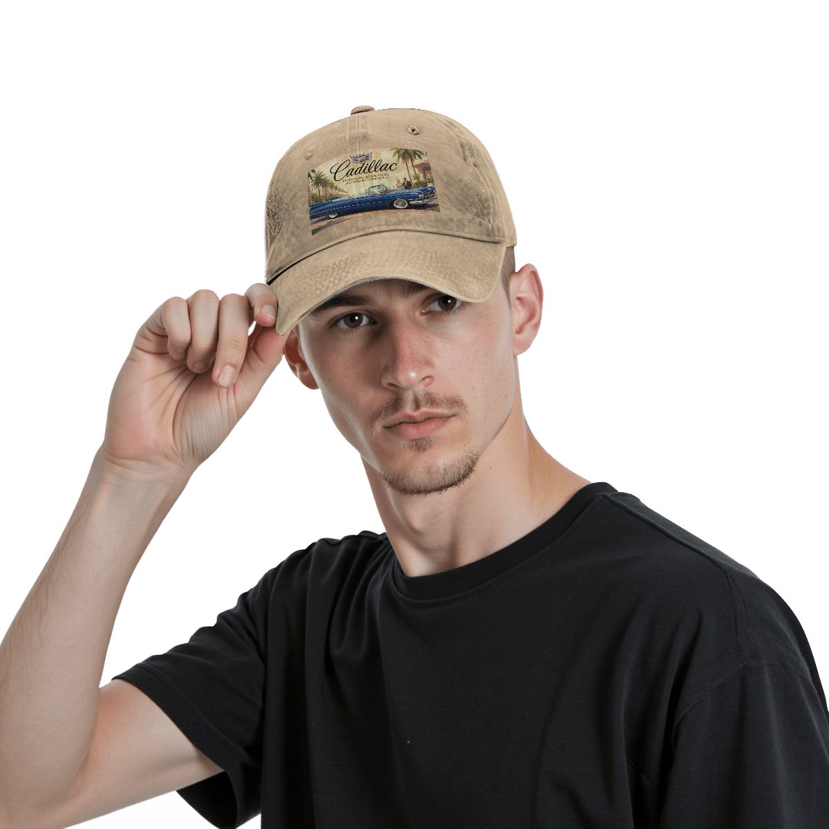 Unisex Washed Denim Baseball Cap Firefly1959 Cadillac De Ville, Blue