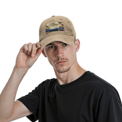 Unisex Washed Denim Baseball Cap Firefly1959 Cadillac De Ville, Blue