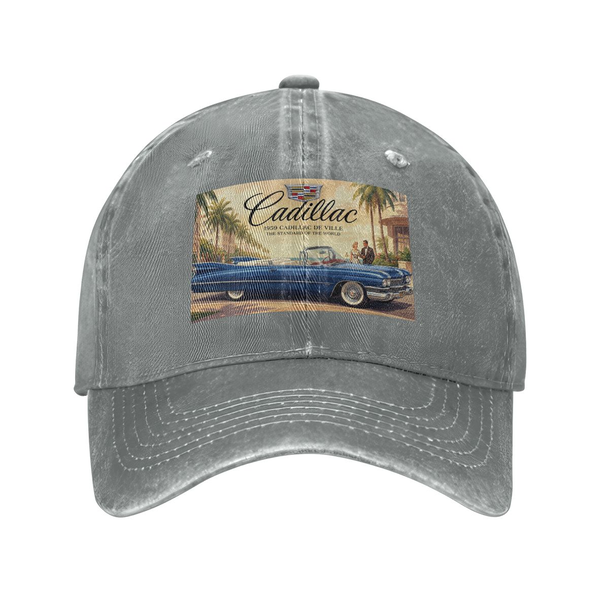 Unisex Washed Denim Baseball Cap Firefly1959 Cadillac De Ville, Blue