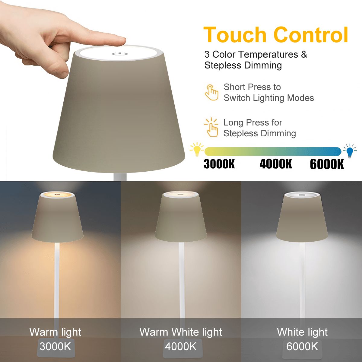 LED Cordless Table Lamp Silvergray