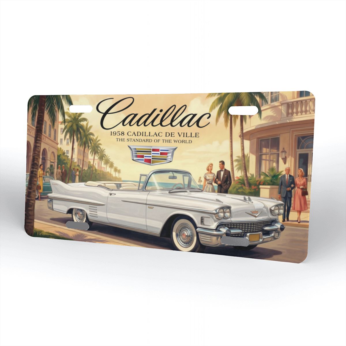Aluminum License Plate 1958 Cadillac De Ville, White