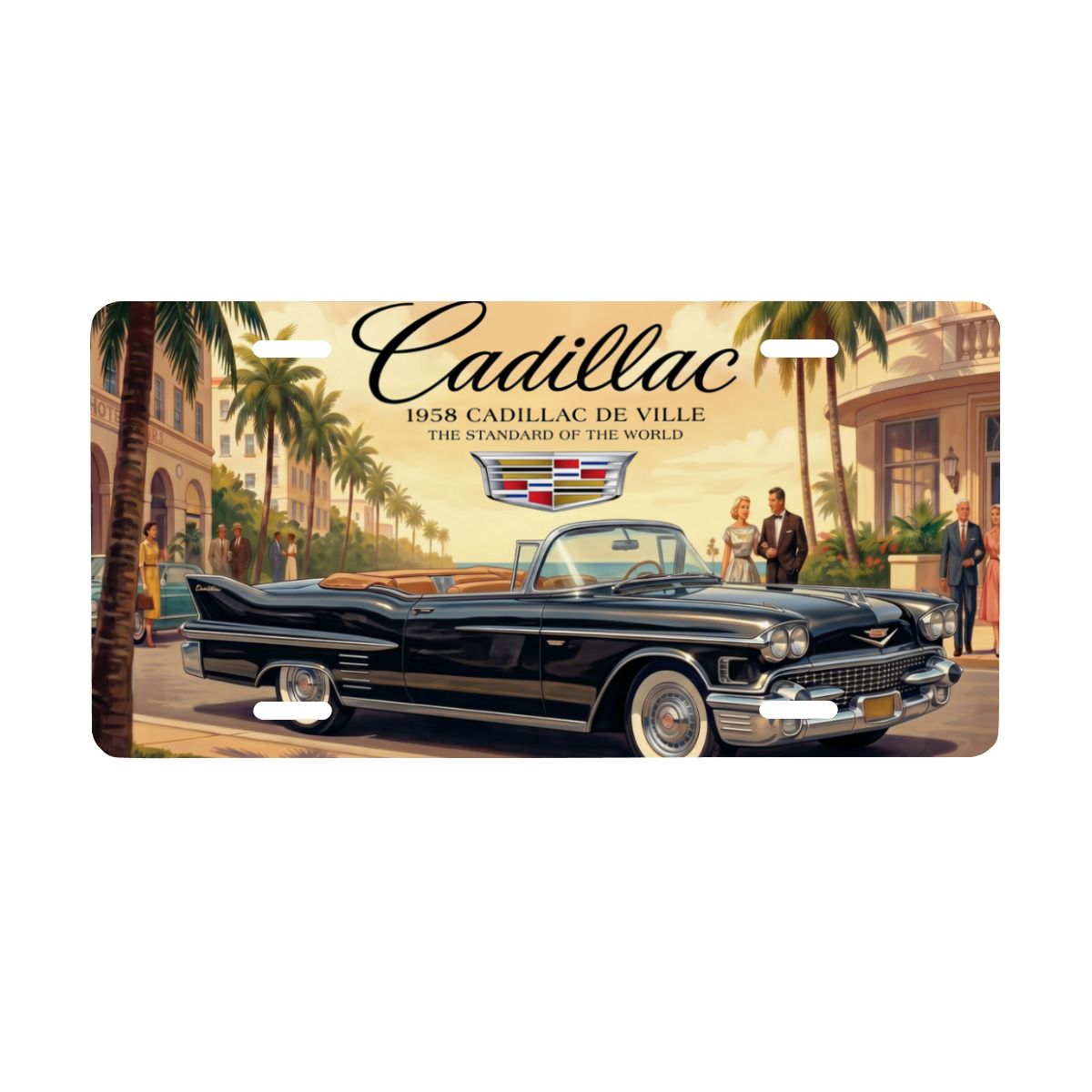 Aluminum License Plate 1958 Cadillac De Ville, Black