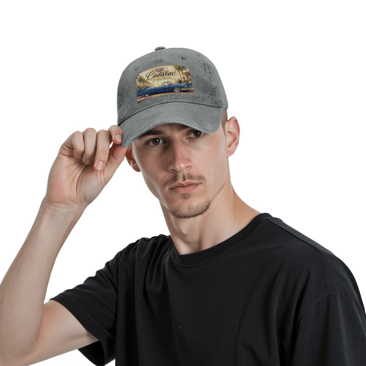 Unisex Washed Denim Baseball Cap Firefly1959 Cadillac De Ville, Blue
