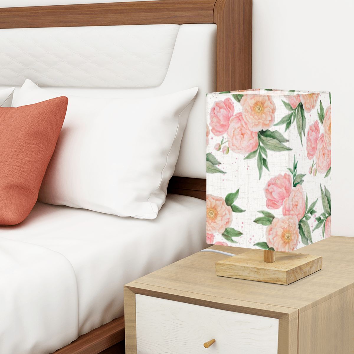 Square Table Lamp Pink Roses