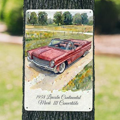 Tin Sign Rectangular 1958 Lincoln Continental Mark III Convertible Röd