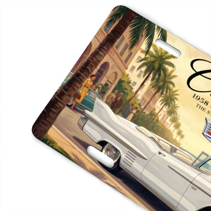 Aluminum License Plate 1958 Cadillac De Ville, White
