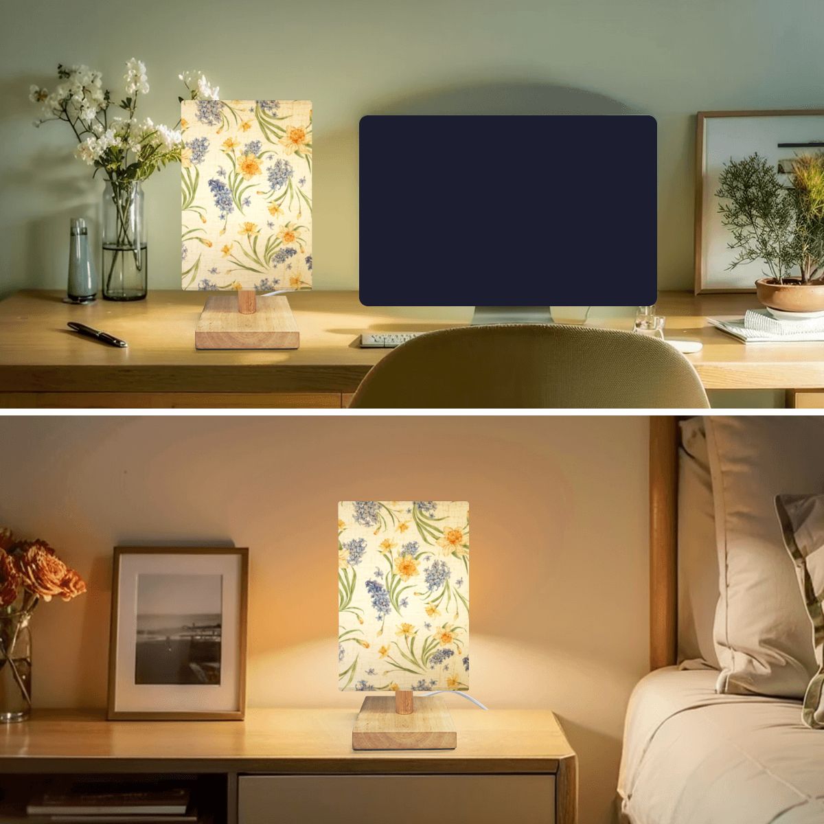 Square Table Lamp Blommönster