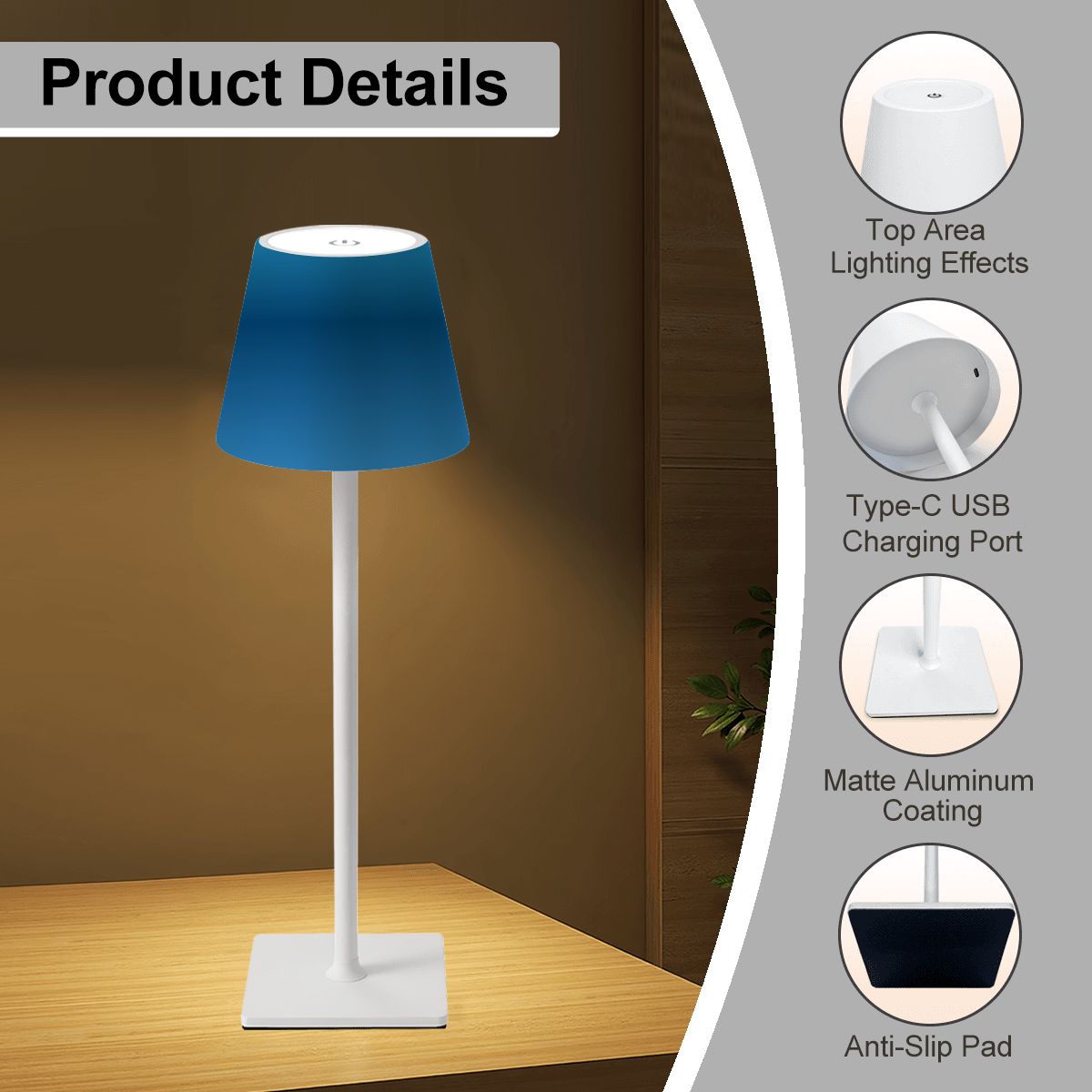 LED Cordless Table Lamp Blue
