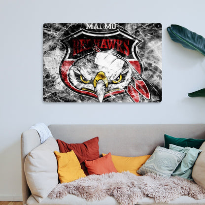 Rectangular Tin Sign Metal Sign Decor MALMÖ RED HAWKS