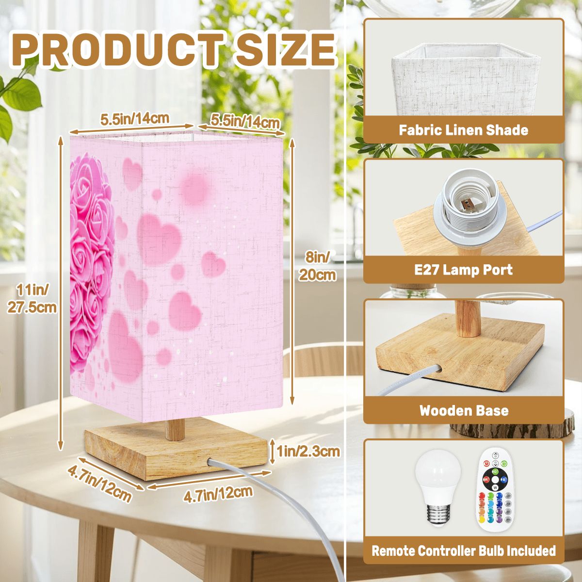 Square Table Lamp Hearts