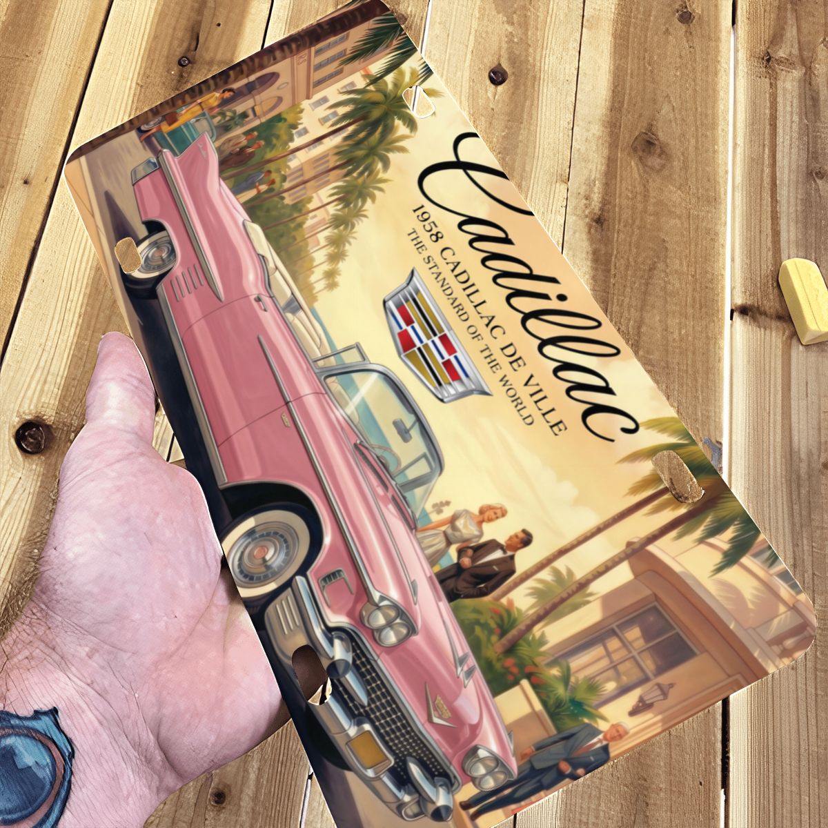 Aluminum License Plate 1958 Cadillac De Ville, Pink