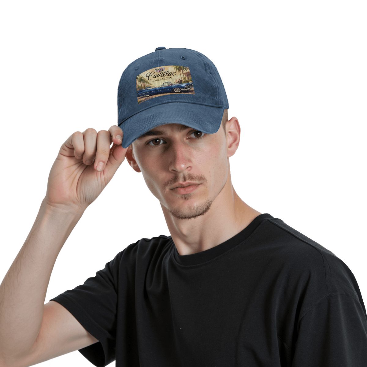 Unisex Washed Denim Baseball Cap Firefly1959 Cadillac De Ville, Blue