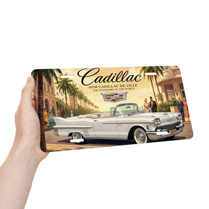 Aluminum License Plate 1958 Cadillac De Ville, White