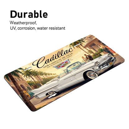 Aluminum License Plate 1958 Cadillac De Ville, White