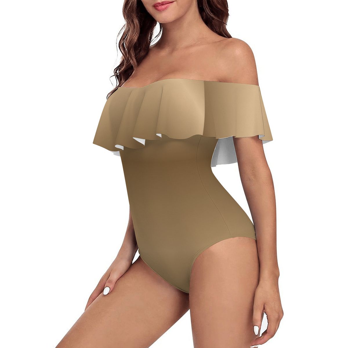 Off Shoulder Ruffle OnePiece Swimsuit