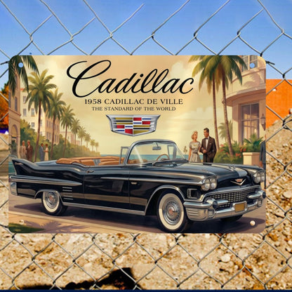 Metal Signs Outdoor 1958 Cadillac De Ville, Black