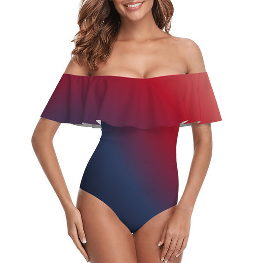 Off Shoulder Ruffle OnePiece Swimsuit