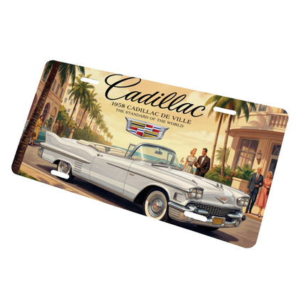 Aluminum License Plate 1958 Cadillac De Ville, White