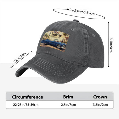 Unisex Washed Denim Baseball Cap Firefly1959 Cadillac De Ville, Blue