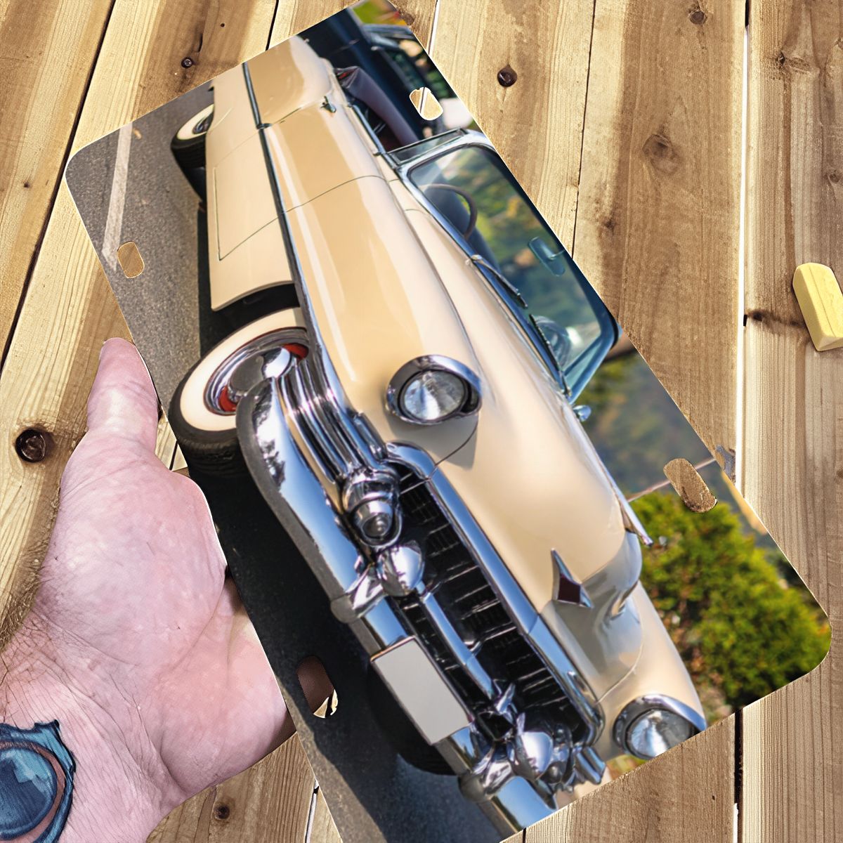 Aluminum License Plate 1954 Cadillac Series 62 Convertible tvåfärgad