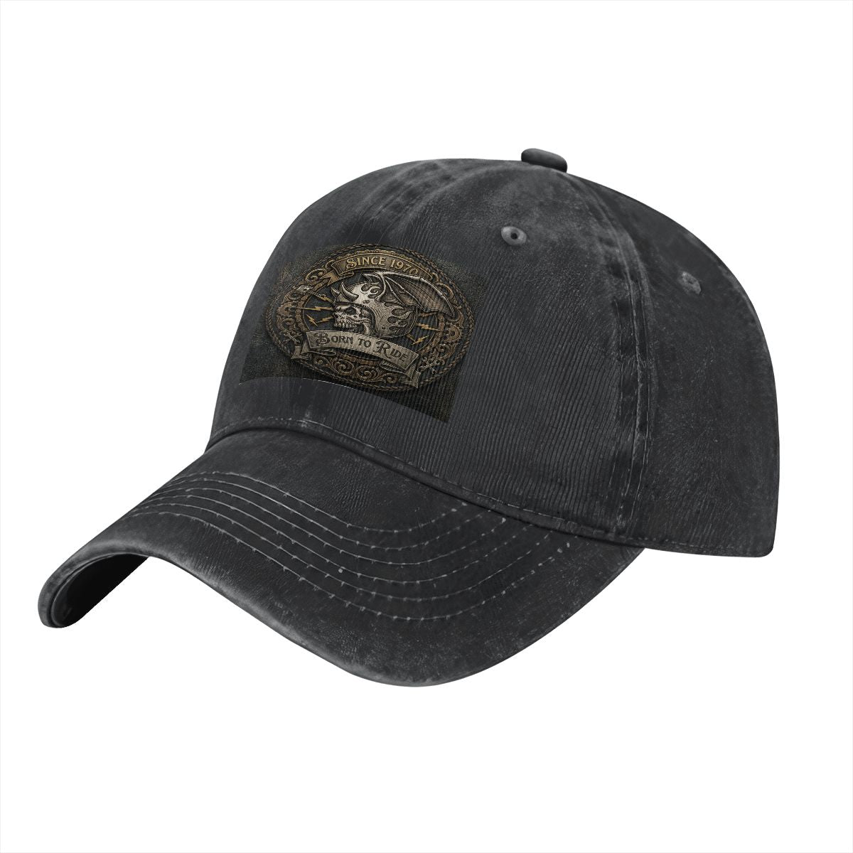 Unisex Washed Denim Baseball Cap BORN TO RIDE