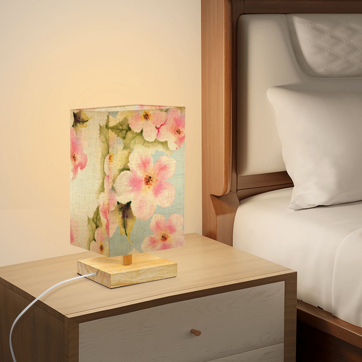 Square Table Lamp Pink Flower