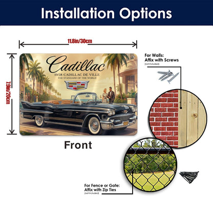 Metal Signs Outdoor 1958 Cadillac De Ville, Black