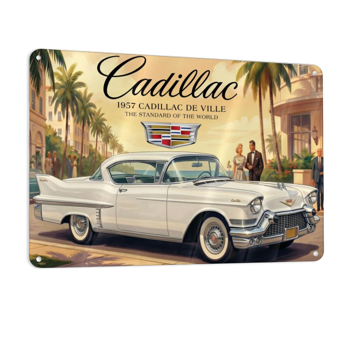 Metal Signs Outdoor 1957 Cadillac De Ville, White
