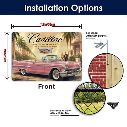 Metal Signs Outdoor 1958 Cadillac De Ville, Pink