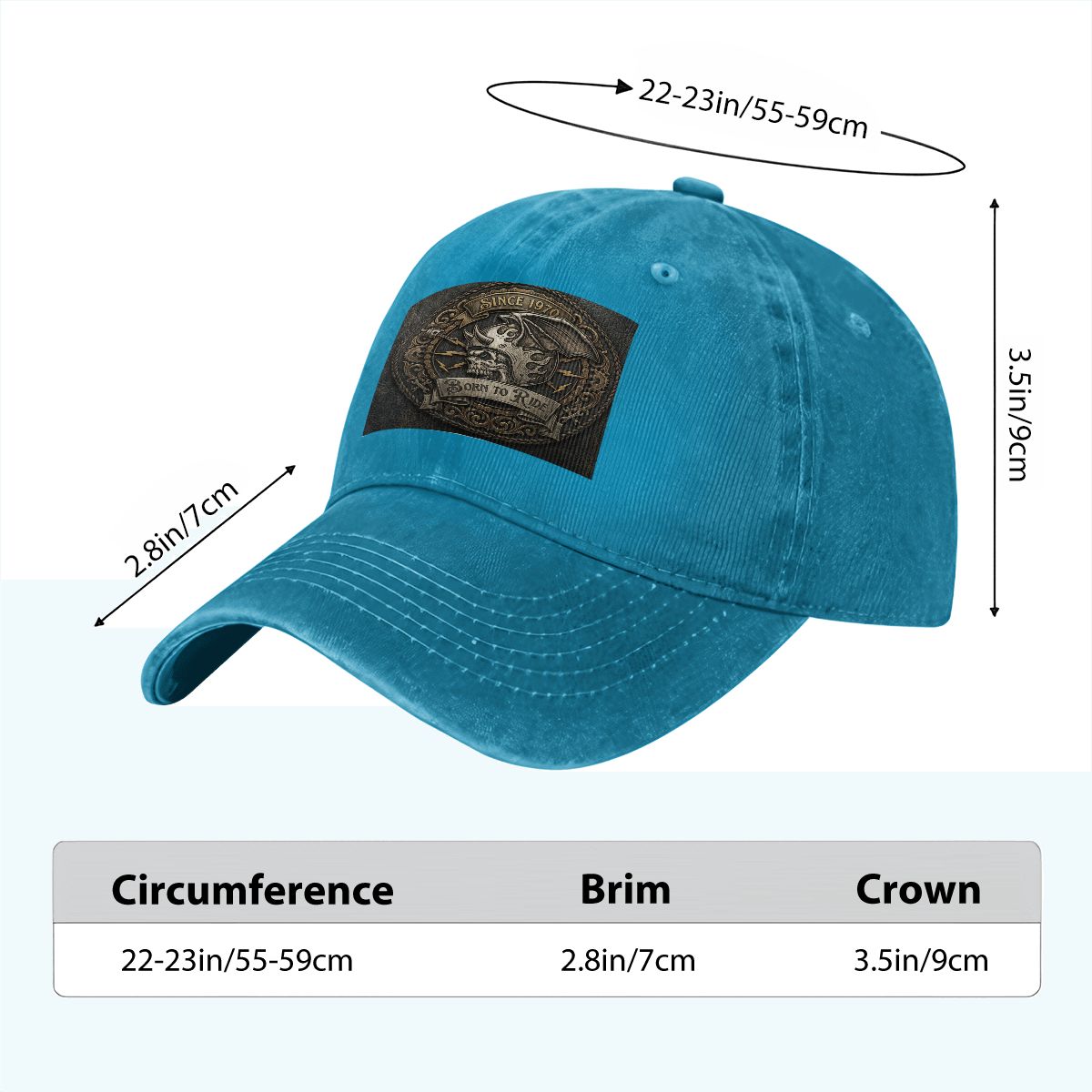 Unisex Washed Denim Baseball Cap BORN TO RIDE