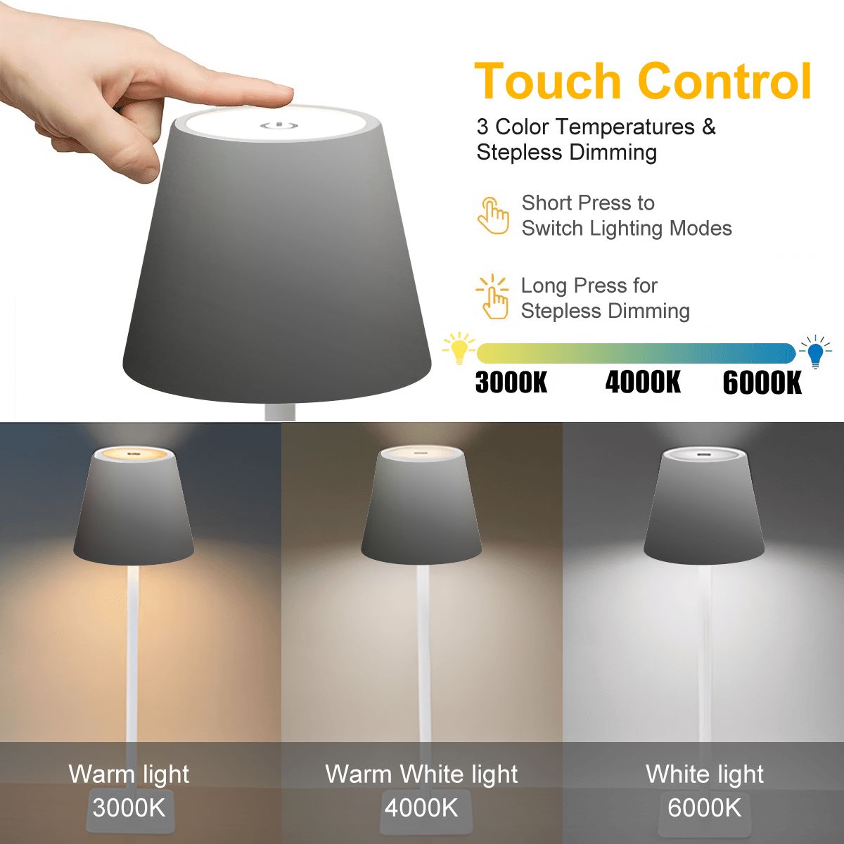 LED Cordless Table Lamp Grayscale