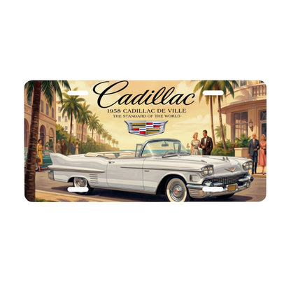 Aluminum License Plate 1958 Cadillac De Ville, White