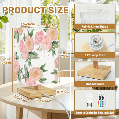 Square Table Lamp Pink Roses