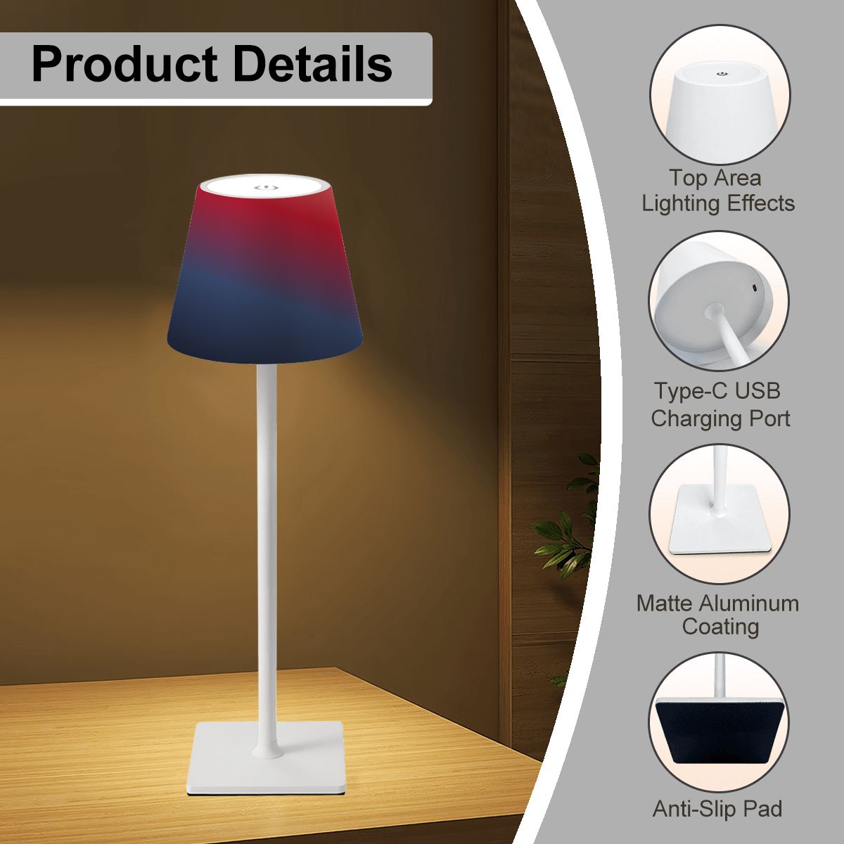 LED Cordless Table Lamp Bluered