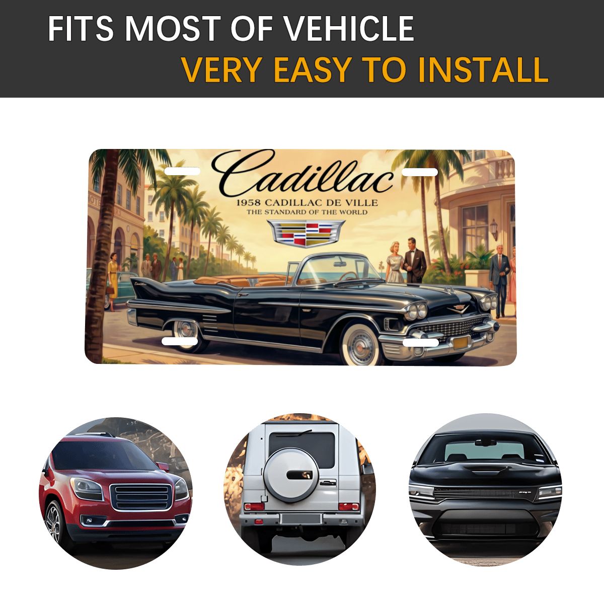 Aluminum License Plate 1958 Cadillac De Ville, Black