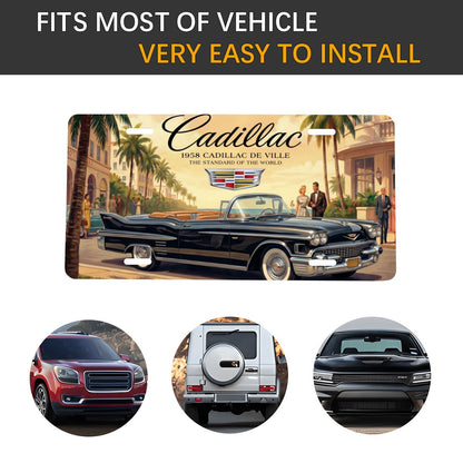 Aluminum License Plate 1958 Cadillac De Ville, Black