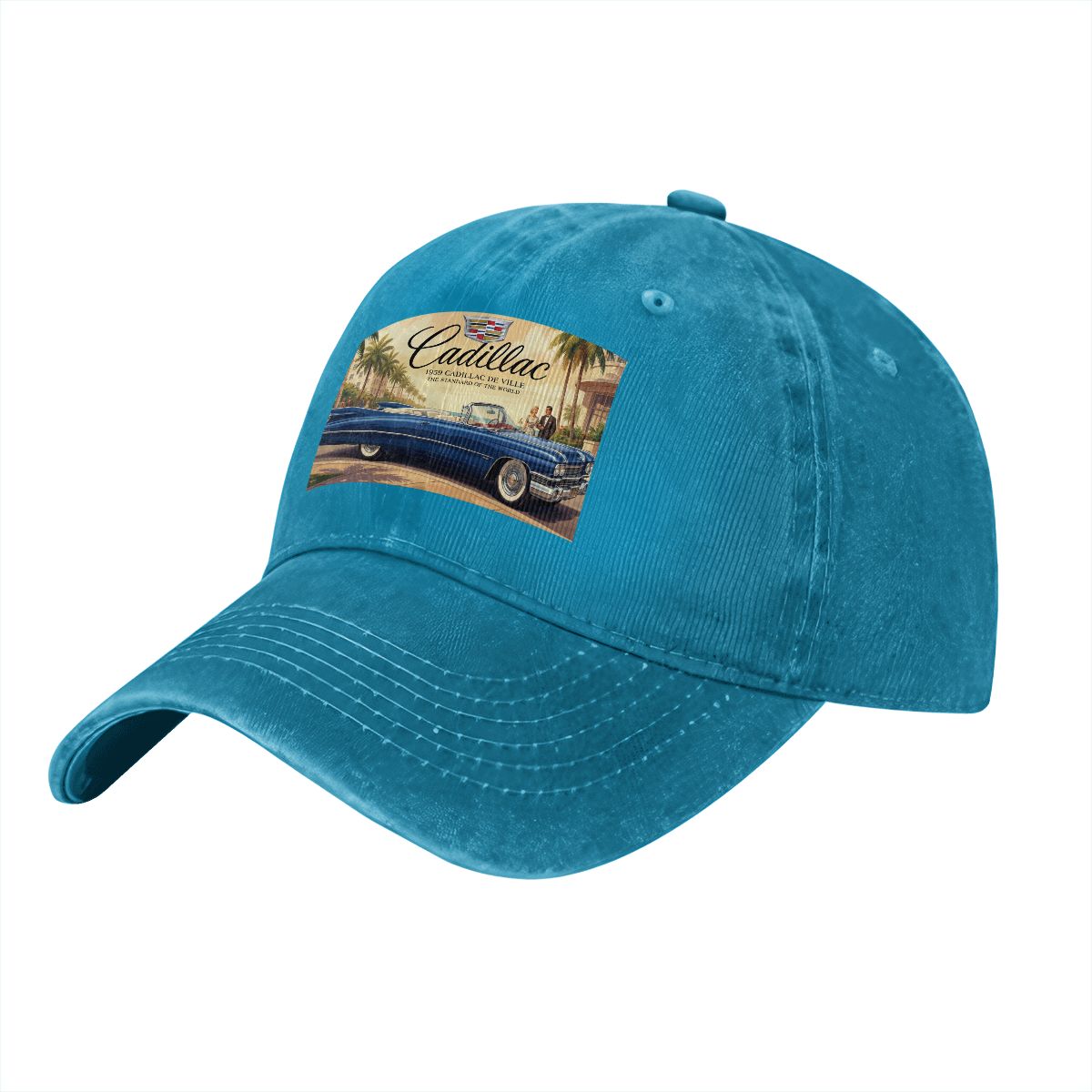 Unisex Washed Denim Baseball Cap Firefly1959 Cadillac De Ville, Blue