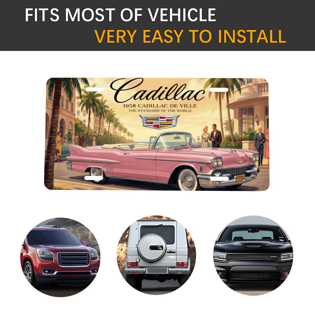 Aluminum License Plate 1958 Cadillac De Ville, Pink