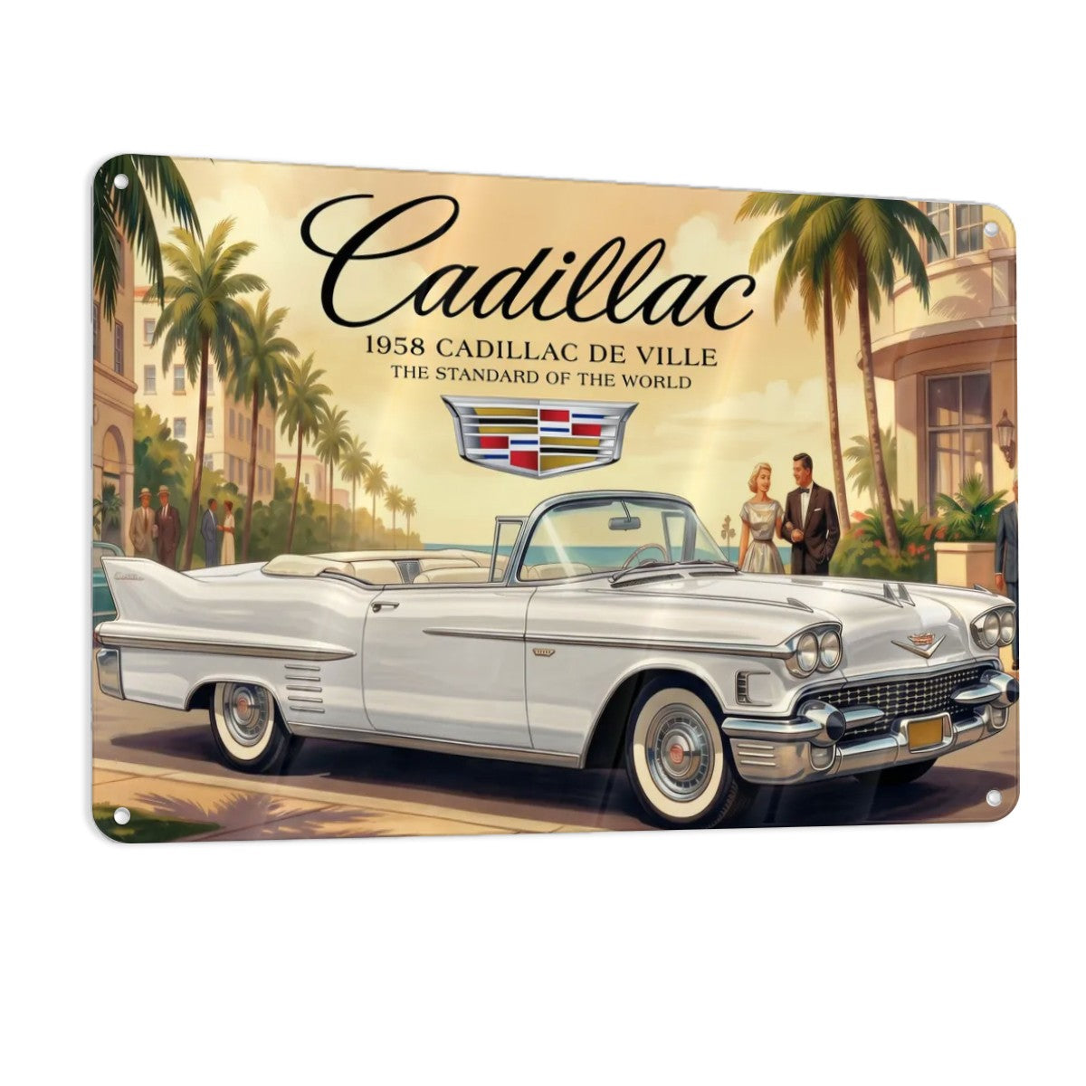 Metal Signs Outdoor 1958 Cadillac De Ville, White