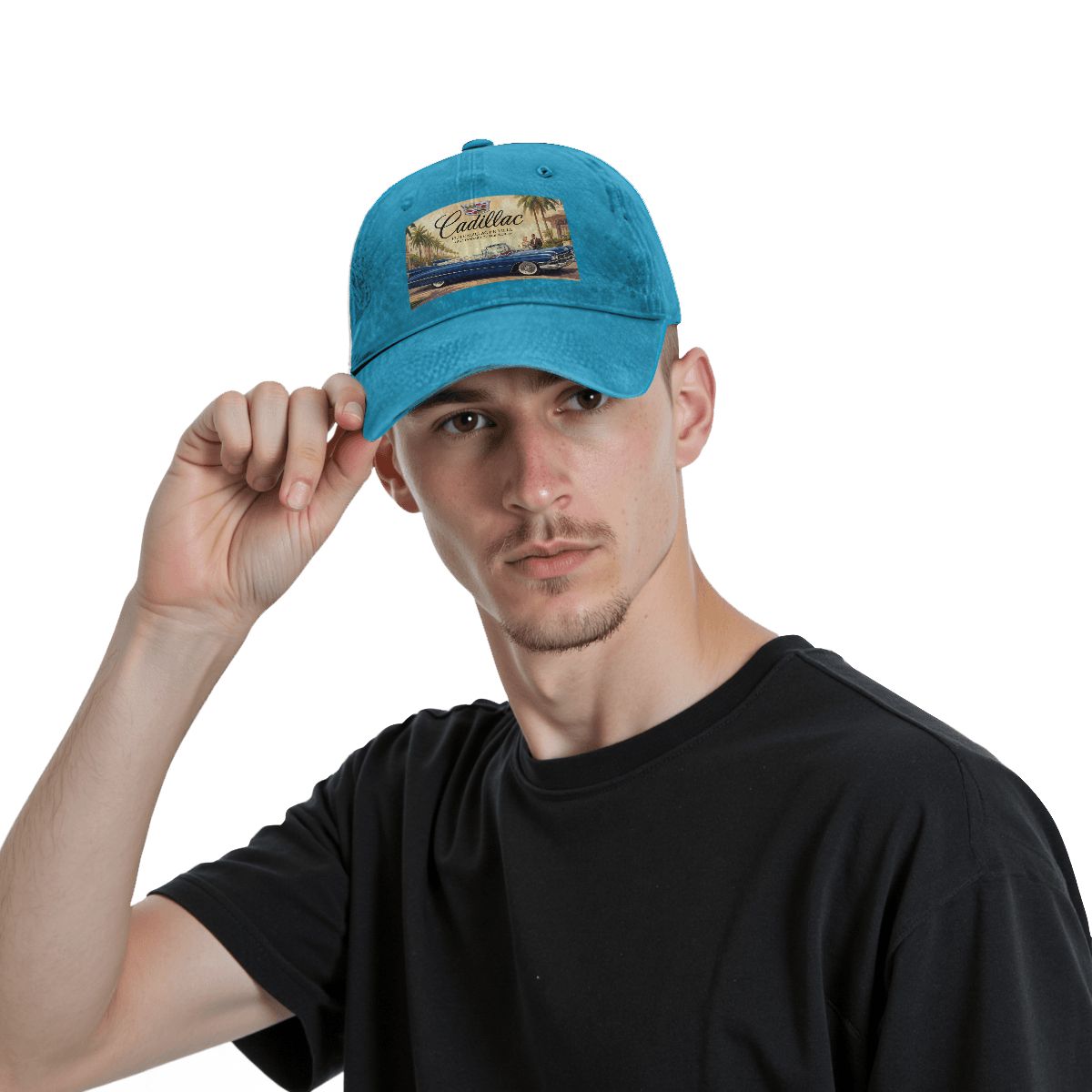 Unisex Washed Denim Baseball Cap Firefly1959 Cadillac De Ville, Blue
