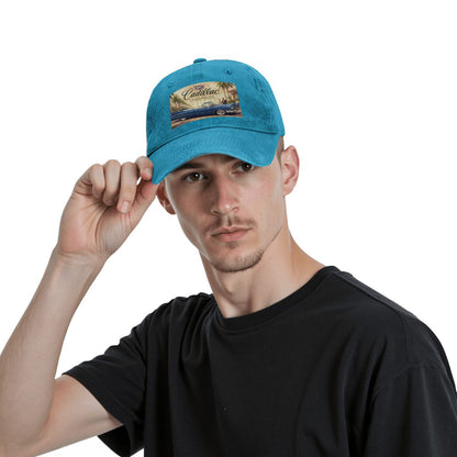 Unisex Washed Denim Baseball Cap Firefly1959 Cadillac De Ville, Blue