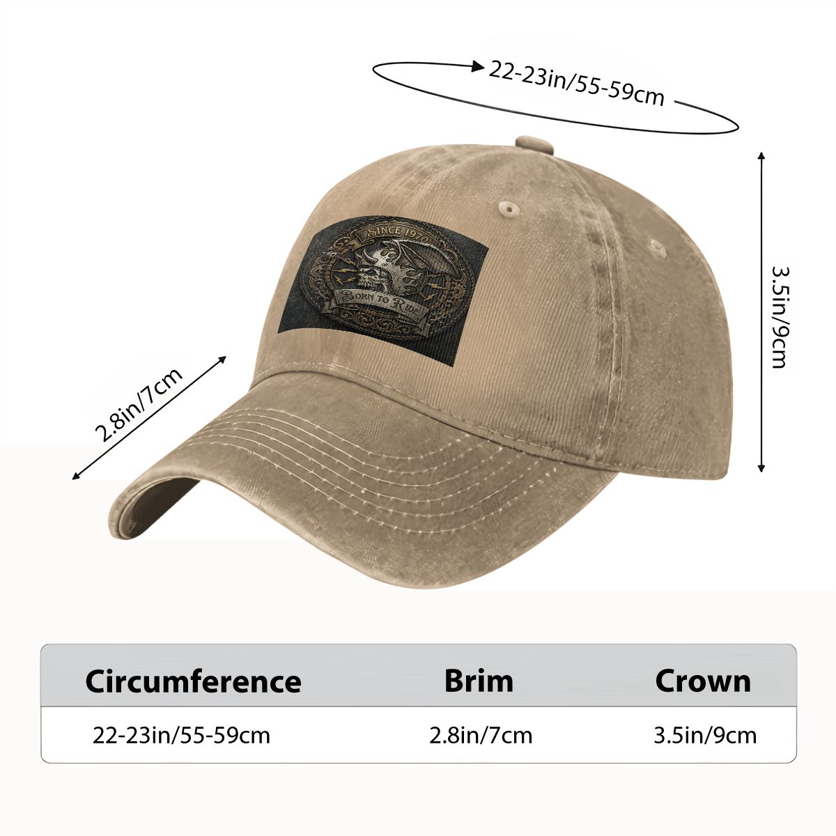 Unisex Washed Denim Baseball Cap BORN TO RIDE